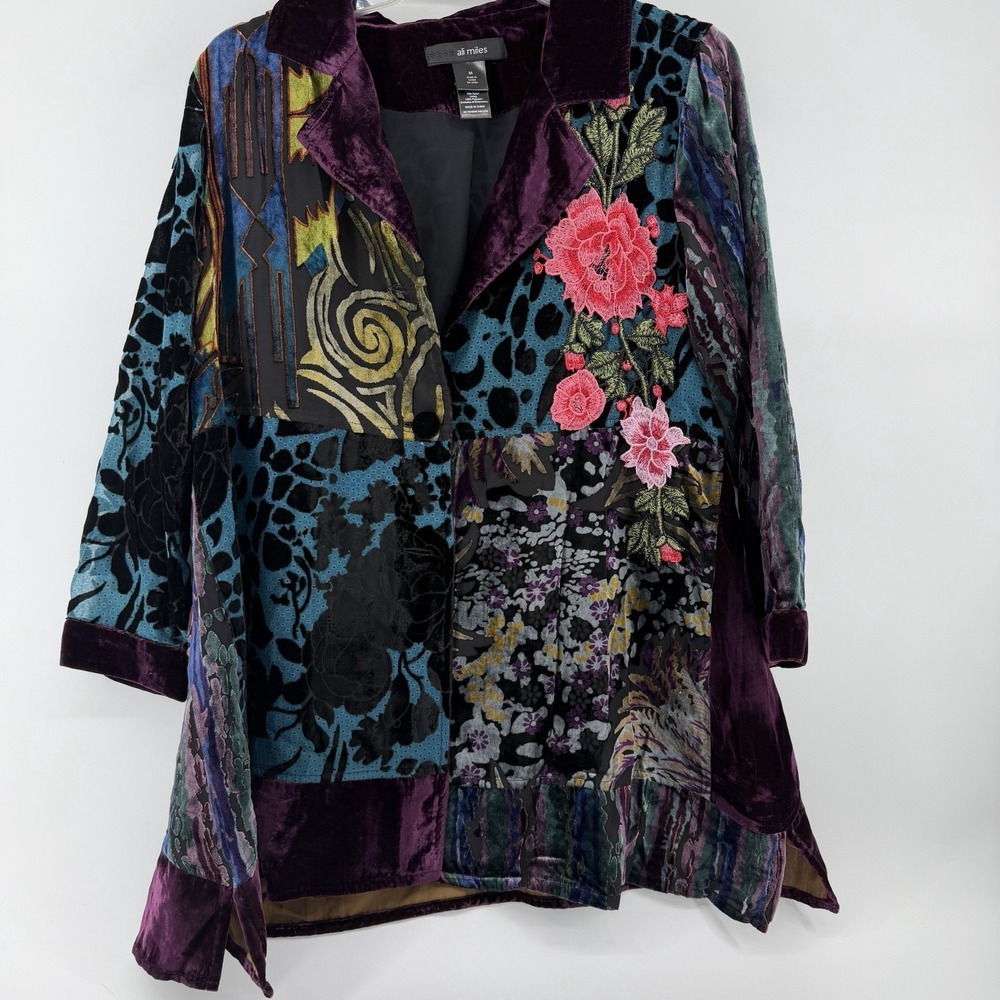 Ali Miles Velvet Burnout Shirt Womens M Button Up Velvet Floral Whimsigoth Top